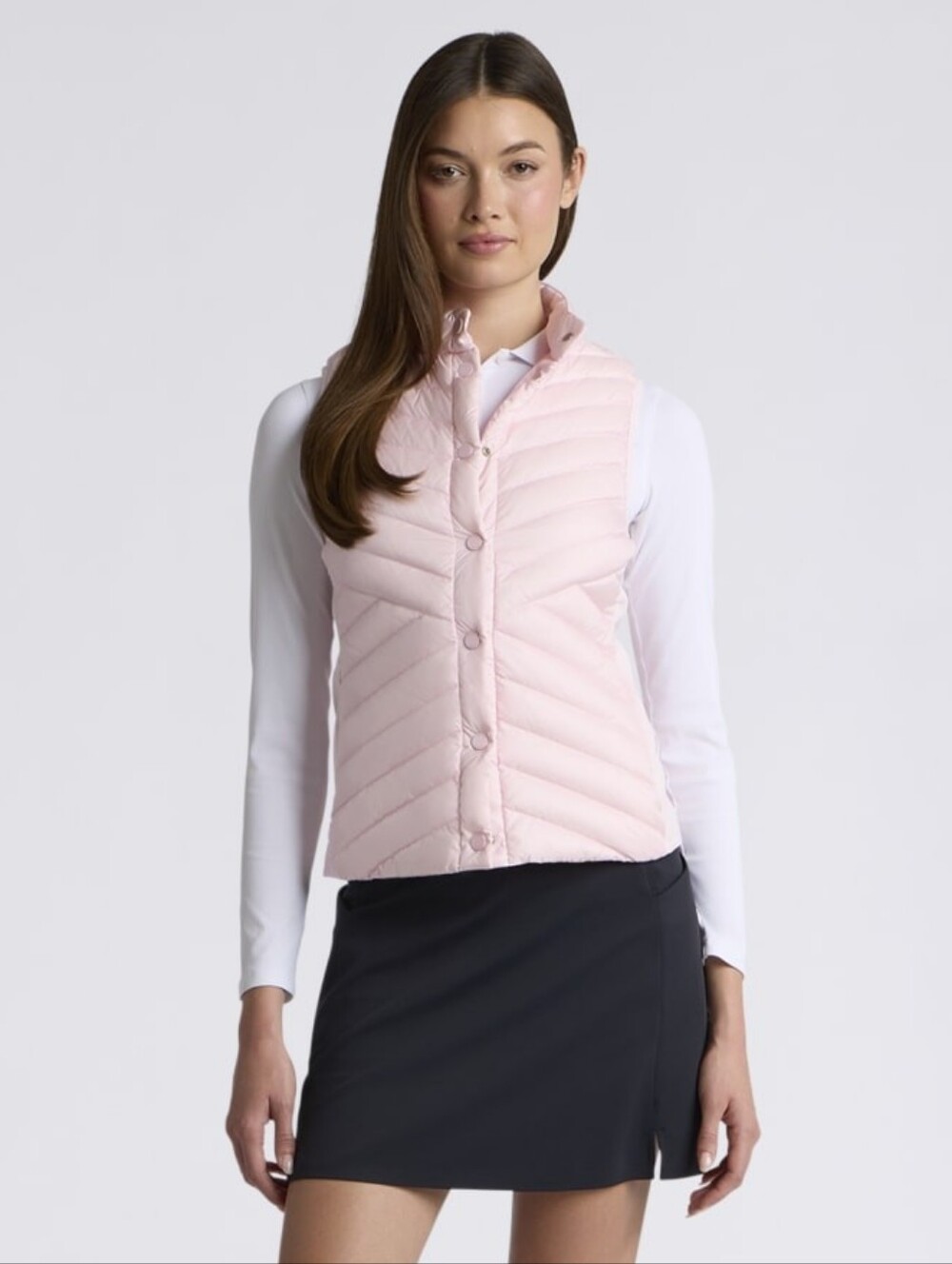G/FORE Women's S V-Down Quilted Stretch Tech Interlock Vest Pink Puffer Golf